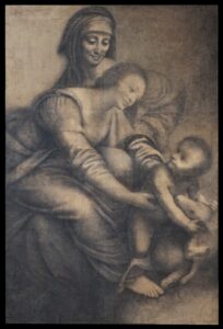 Bernardino Lanino (Mortara 1512ca - Vercelli 1583) Madonna col Bambino e Sant'Anna Carboncino, acquerello seppia, tracce di lumeggiature a biacca e matita su carta.