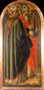 Filippo Lippi ( Firenze 1406, Spoleto 1469) Santi Agostino e Ambrogio e Santi Gregorio e Girolamo Tempera su tavola.