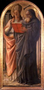 Filippo Lippi ( Firenze 1406, Spoleto 1469) Santi Agostino e Ambrogio e Santi Gregorio e Girolamo Tempera su tavola. 