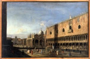 Maestro delle vedute dell' Accademia Albertina Veduta di Piazza San marco dal lato del palazzo Ducale Olio su tela